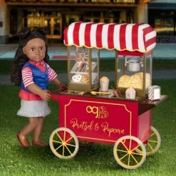 Our Generation Retro Pretzel & Popcorn Play Food Stand for 18" Dolls - Poppin' Plenty Snack Cart